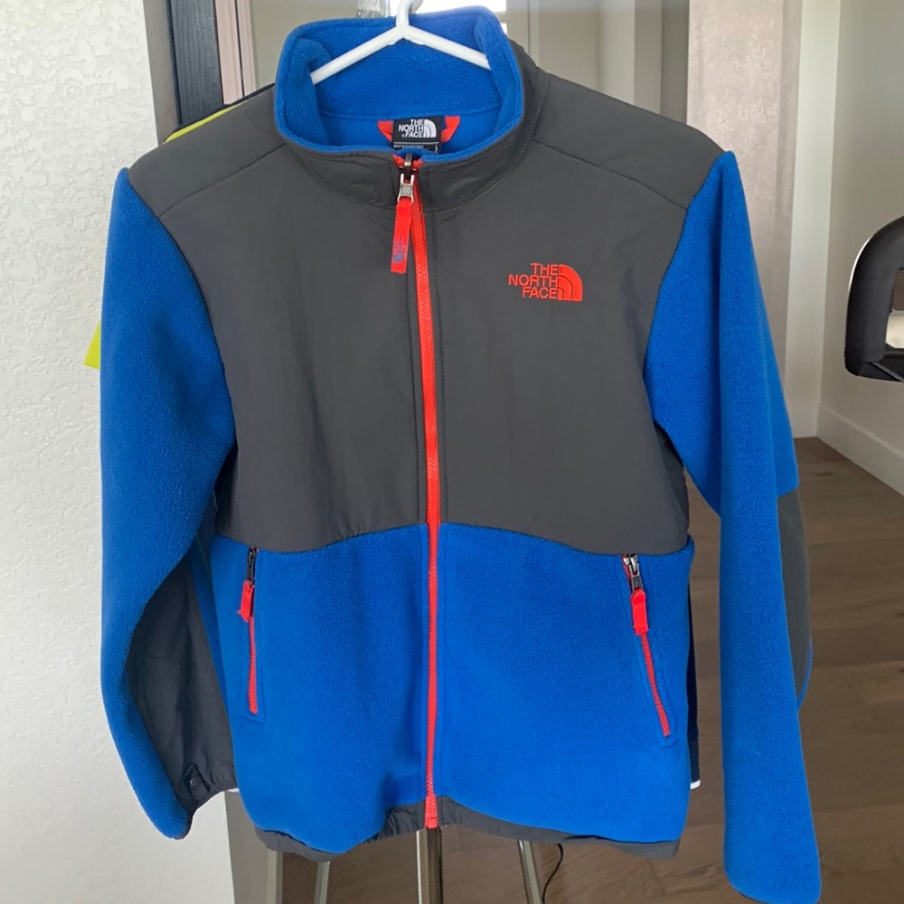 The North Face Fleece Blue, Gray & Orange Full Zip Jacket Boys Size L 14-16, EUC